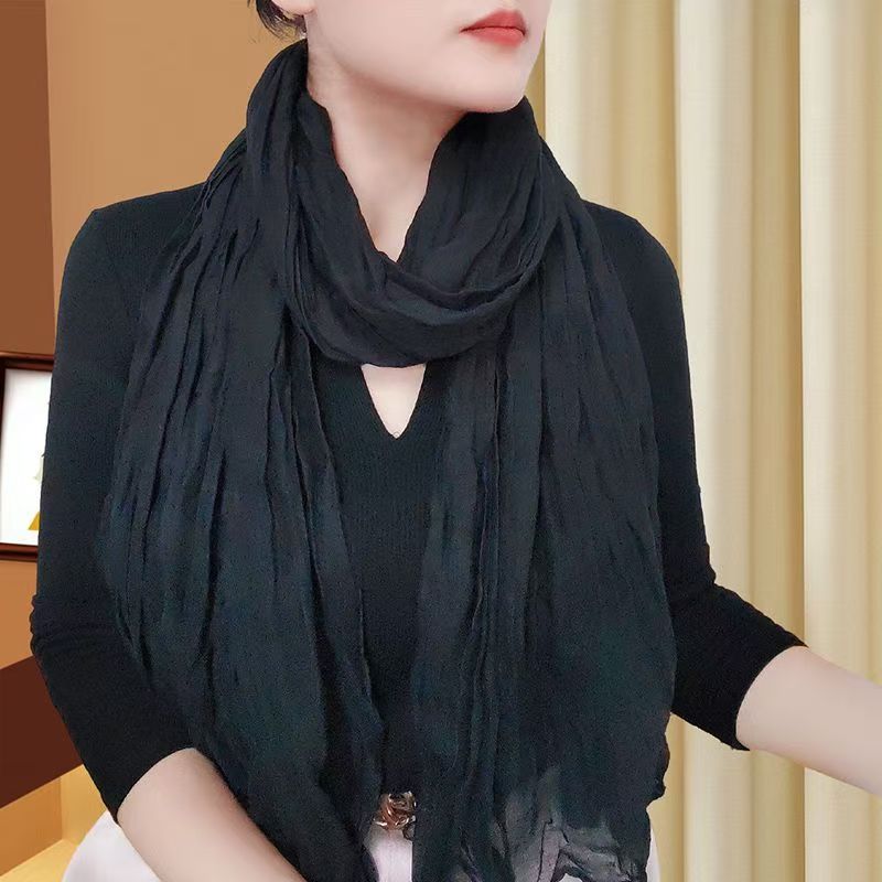 T399 autumn and winter warm solid color cotton and linen long silk scarf shawl dual-purpose girls autumn and winter new neck scarf