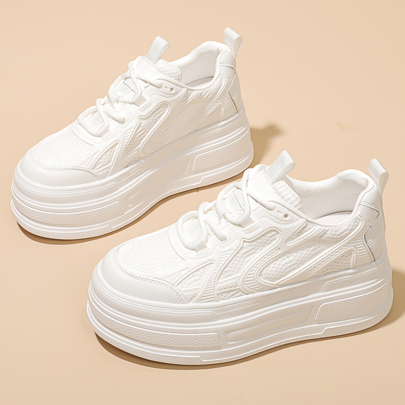 Thick-soled breathable mesh white shoes women's summer new muffin sole heightened daddy shoes casual sports trendy shoes2025
