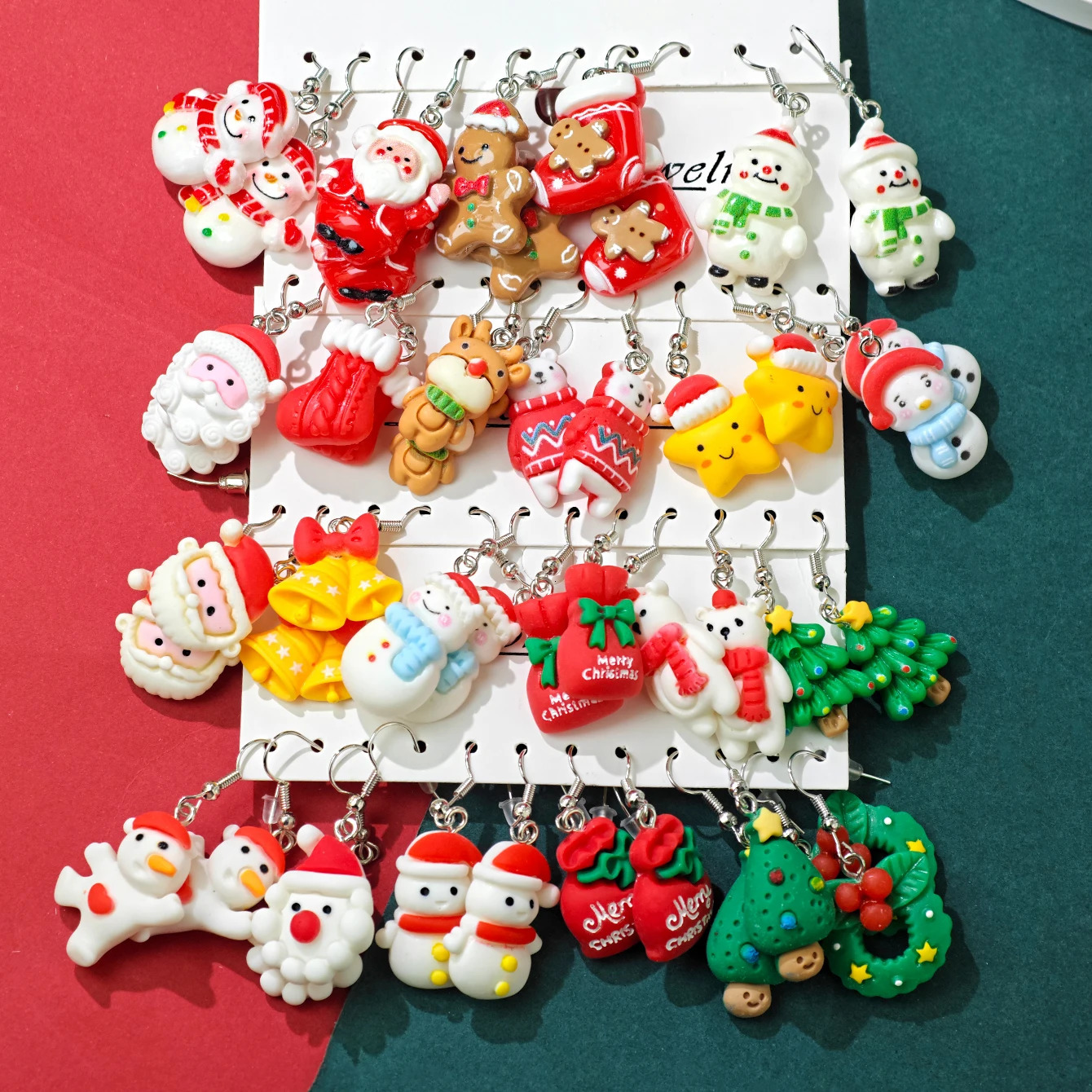 46pcs Cute Creative Christmas Series Resin Earring Set Gingerbread Man Christmas Tree Reindeer Pendant Accessories Gift 251031