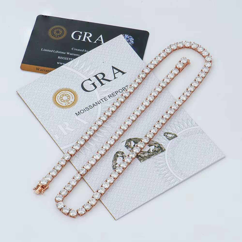 Stock Available Hiphop Jewelry 5mm Sier Rose Gold Plated Tennis Link Chain Round Brilliant Cut Moissanite Necklace