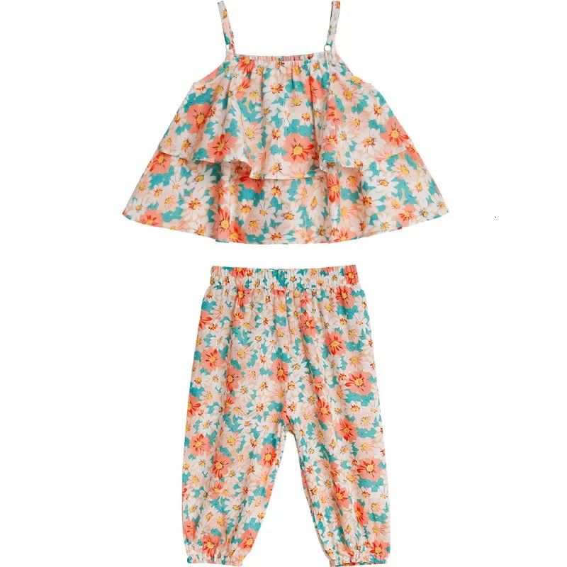 2024 Summer Baby Girl Set Cute Flower Tank Top and Mosquito Pants Childrens Clothing Fashionable 250325z