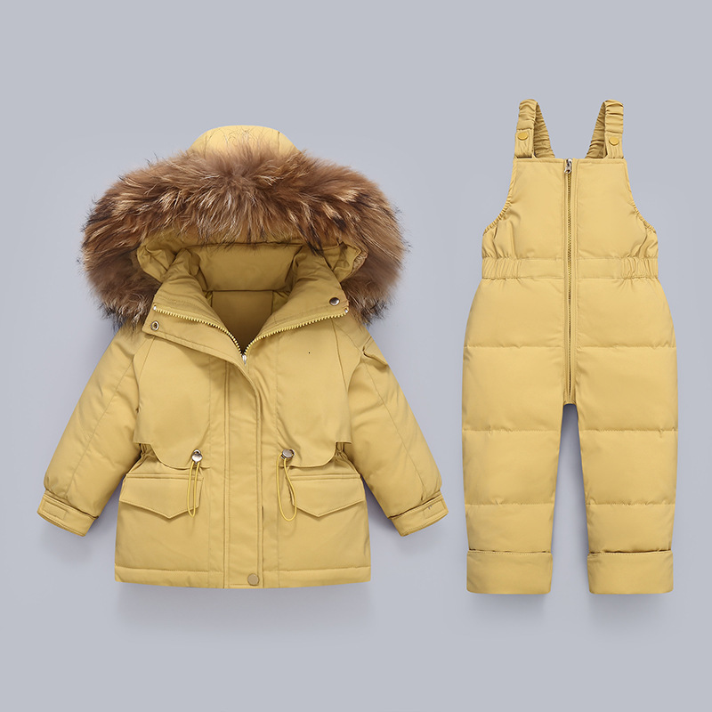 Down Coat Winter Overall for Children Clothes Set -30 Degree Down Jacket Jumpsuit Baby Boy Parka Real Fur Girl Toddler Thick Warm Snowsuit 231009