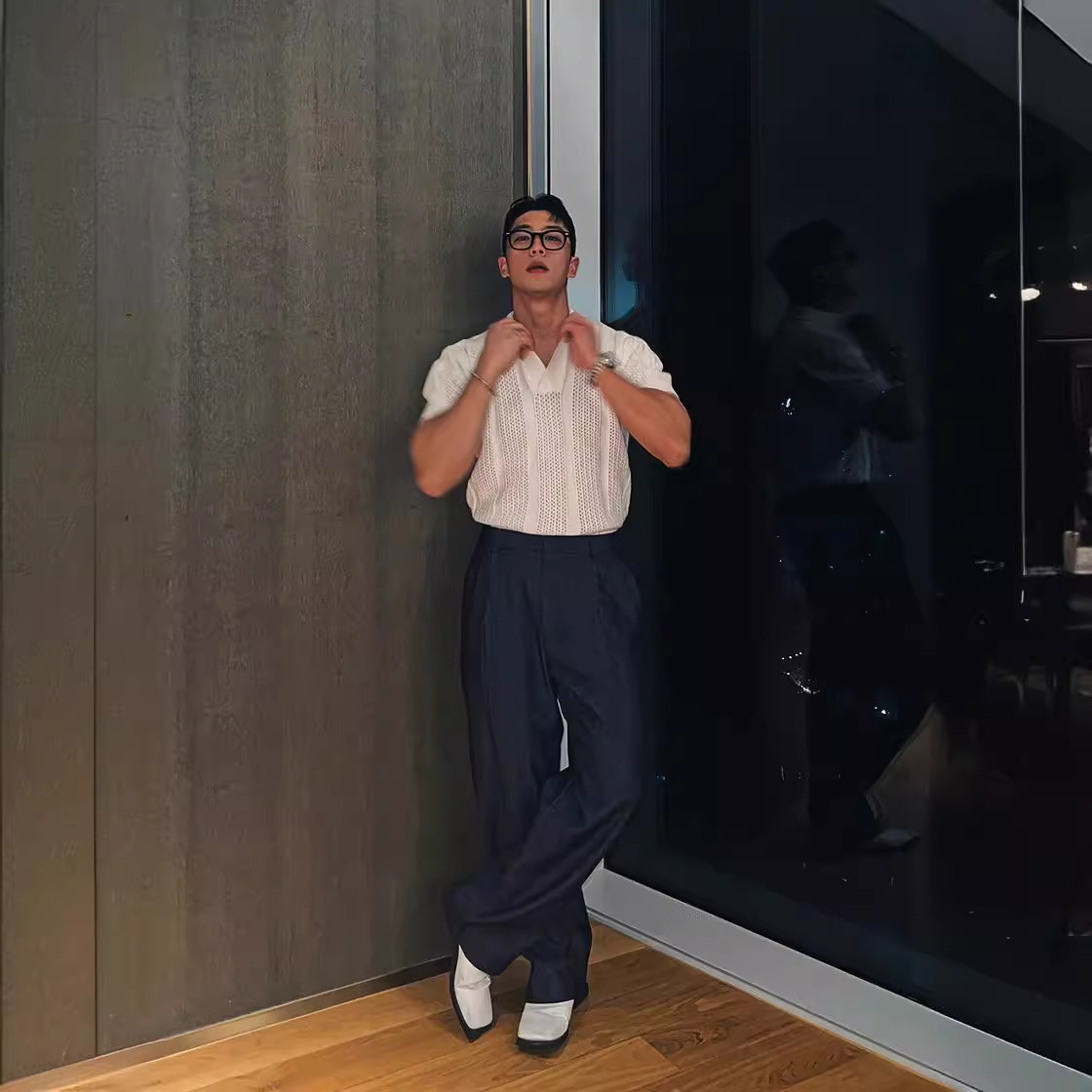 Perforated Mesh Texture Fine Knit Short Sleeve Polo Shirt T-shirt Men Summer Korean Style Mature Top Designer T-shirt Tee Shirt