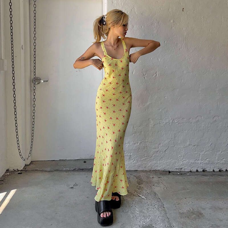 Vestidos De Noche Summer Dresses for Women Vestidos Elegantes French Womens Floral Long with Soft Comfortable Sexy Casual Vacation Trendy Cotton Dress