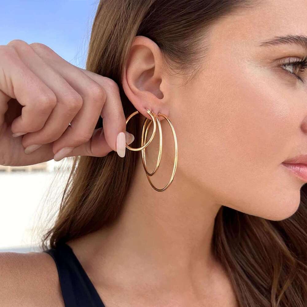 Set Women,14k Plated Hoops with Sterg Sier Post Hypoallergenic Thin Hoop Gold Earrings for Girls Trendy Jewelry Gifts
