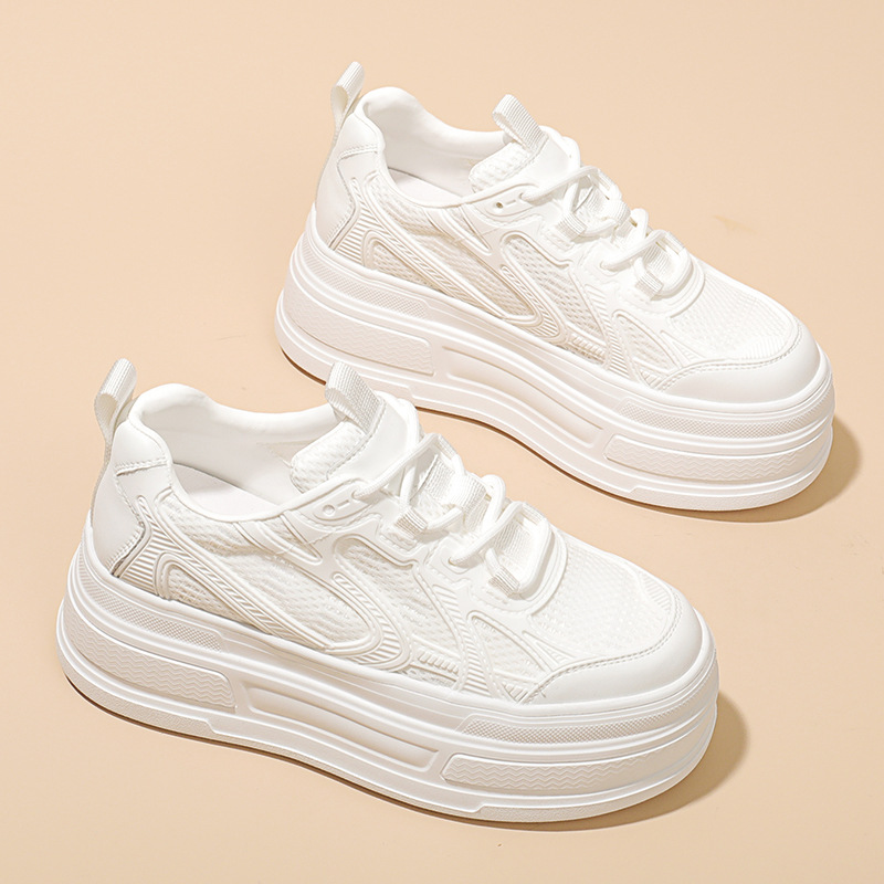 Thick-soled breathable mesh white shoes women's summer new muffin sole heightened daddy shoes casual sports trendy shoes2025