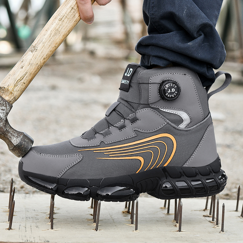 Men's High-top Safety Shoes with Steel Toe Cap - Anti-Puncture Waterproof Work Boots for Motorcycle Riding