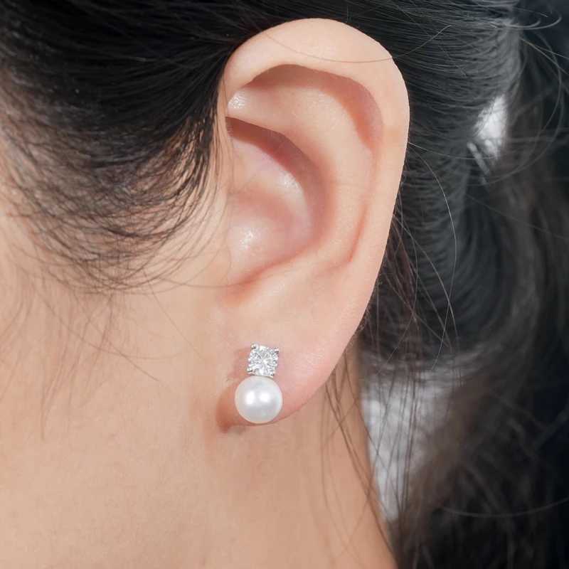 AINUOSHI 925 sterling silver womens earrings with 8-9mm white shell beads and 3.5mm zircon earrings suitable for womens fashion jewelry gifts Y250401