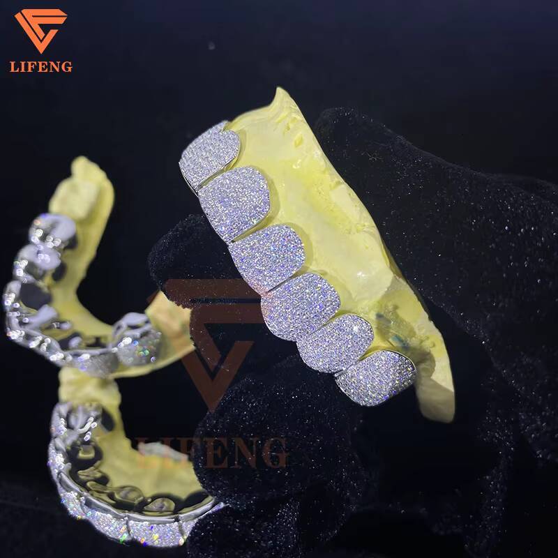 Custom 925 Sterling Sliver VVS Moissanite Grillz Iced Out Womens and Men Hip Hop Jewelry Grillz Teeth Diamond Moissanite Grillz