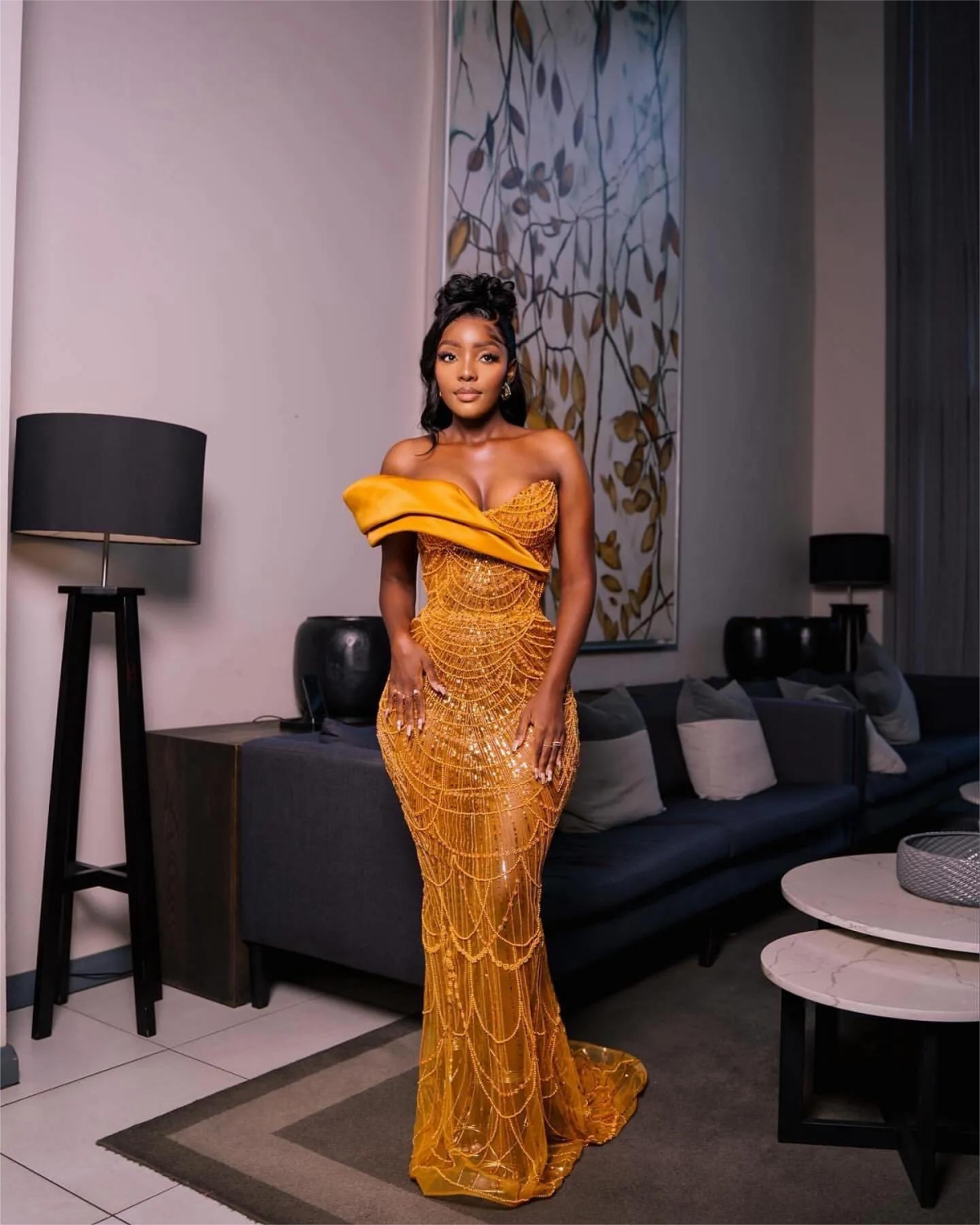 Gold Mermaid Prom Dress Illusion Sequined Lace Evening Formal Party Second Reception 50th Birthday Engagement Gowns Dresses Robe De Soiree