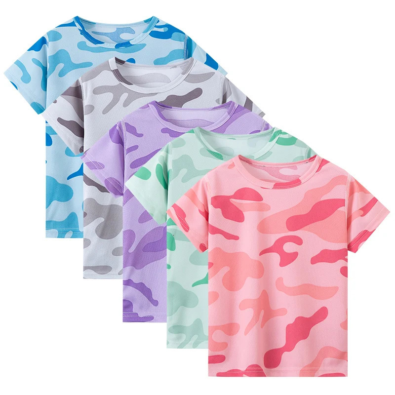 Childrens summer camouflage quick drying short sleeved casual sports Tshirt for boys and wild round neck shirt girls 250325z