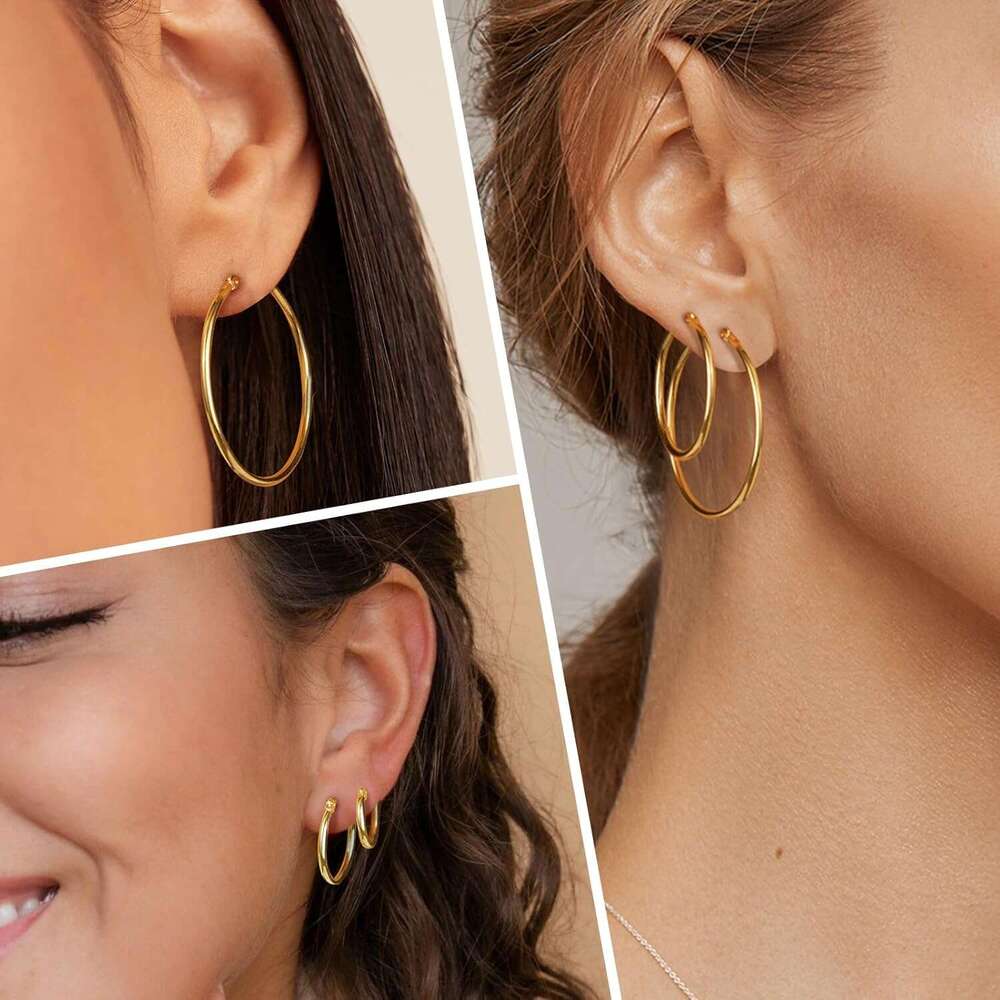 Set Women,14k Plated Hoops with Sterg Sier Post Hypoallergenic Thin Hoop Gold Earrings for Girls Trendy Jewelry Gifts