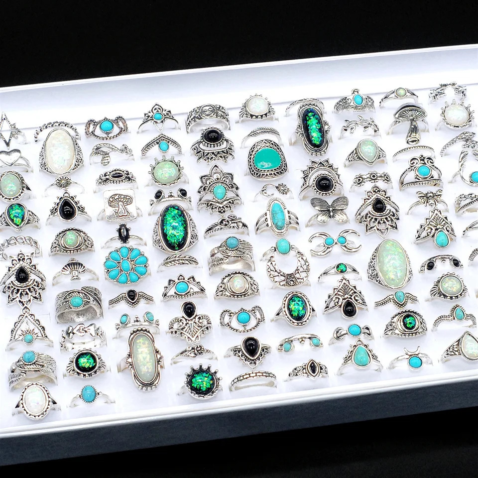 10203050Pieces Bohemian Turquoise Rings Set For Women Men Mix Style Vintage Blue Stone Finger Jewelry Party Gifts 251031
