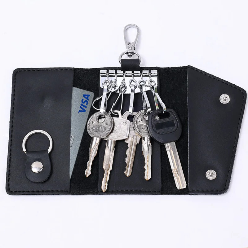Fashion Portable Genuine Leather Housekeeper Holders Case Mini Card Bag Unisex Key Wallets Simple Solid Color Key Storage Bag 250402
