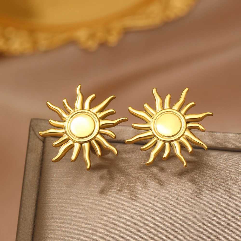 Stainless steel earrings vintage fashion elegant temperature plant sunflower earrings womens jewelry daily decoration Y250401
