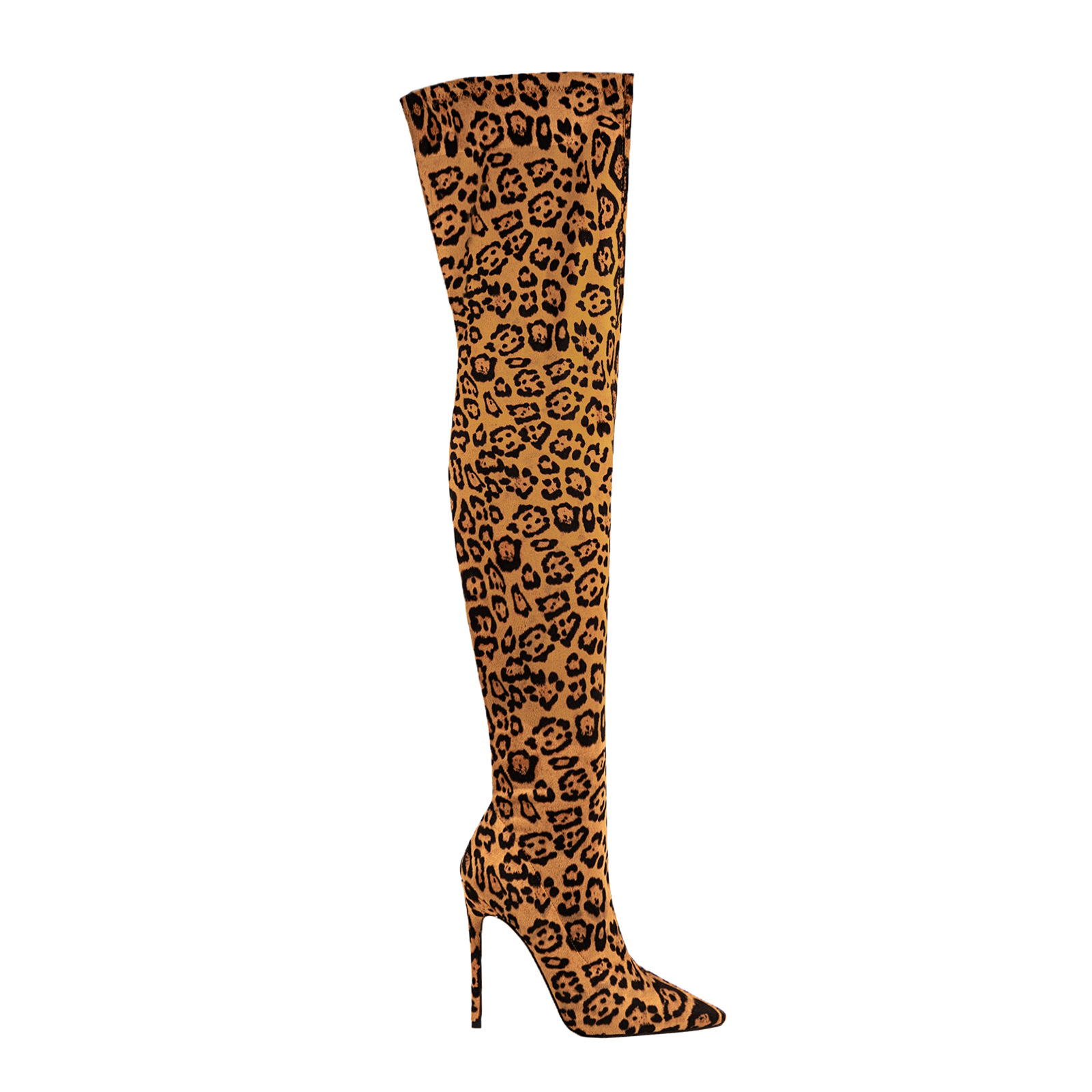 Chengdu Artisan Cheetah Print Over Knee Boots Stiletto Heel Stretch Suede Thin Fit Thigh High Boots