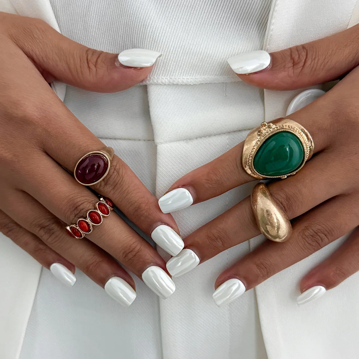 8PcsSet Vintage Brown Stone Open Rings for Women Geometric Irregular Texture Index Finger Rings Set Simple Jewelry Accessories 251031