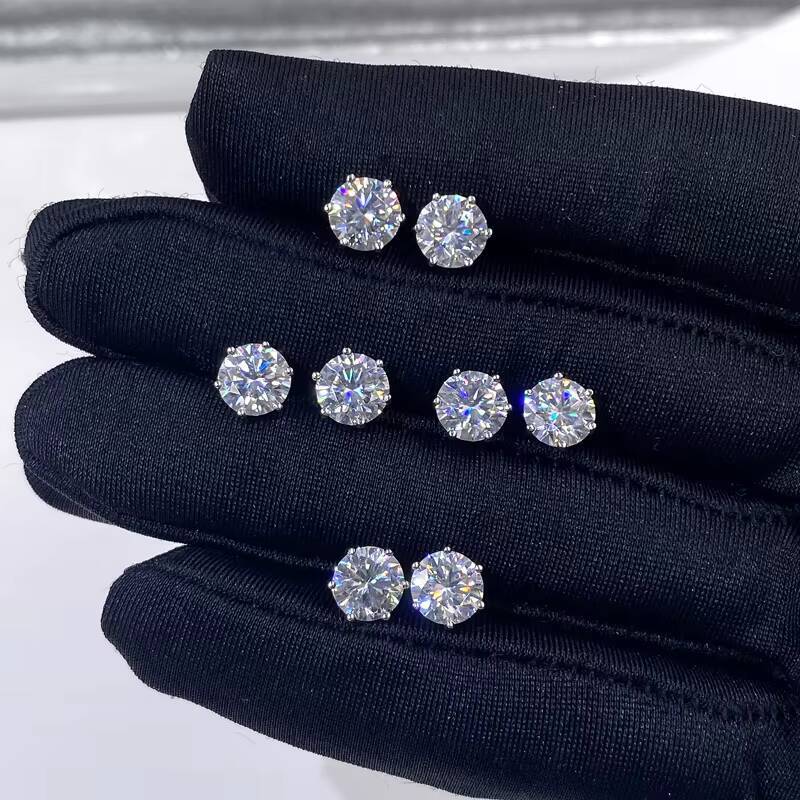 Ready to Ship Hip Hop Jewelry Pass Diamond Tester 925 Sterling Silver VVS Moissanite Diamond Classic Stud Earrings