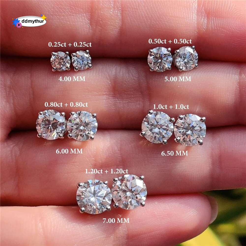 CANNER 0.5-1.2 Carat D Color Moissanite Ear Stud Earrings For Women Sterg Sier Sparkg Piercing Earring Fine Jewelry ddmythur