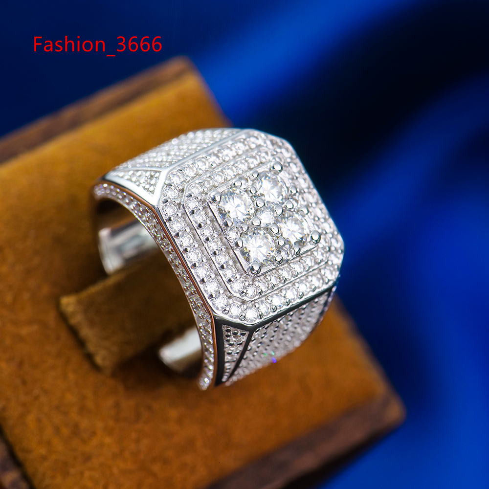 Hip Hop Ring 925 Silver Moissanite D VVS1 Party Ring Fashion Style Bling Mens Ring Pass Diamond Test GRA