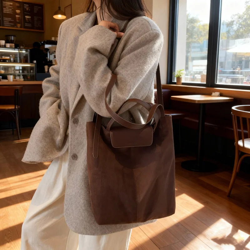 Fashion Matte Vintage Shoulder Bag Small Simple Crossbody Bucket Bag for Women Comfortable and Versatile Texture Storage Bags 251030