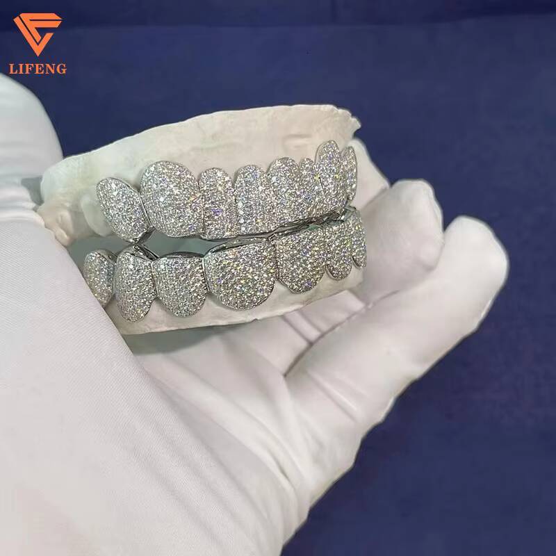 Custom 925 Sterling Silver VVS Moissanite Teeth Grillz Iced Hip Hop Jewelry for Women and Men