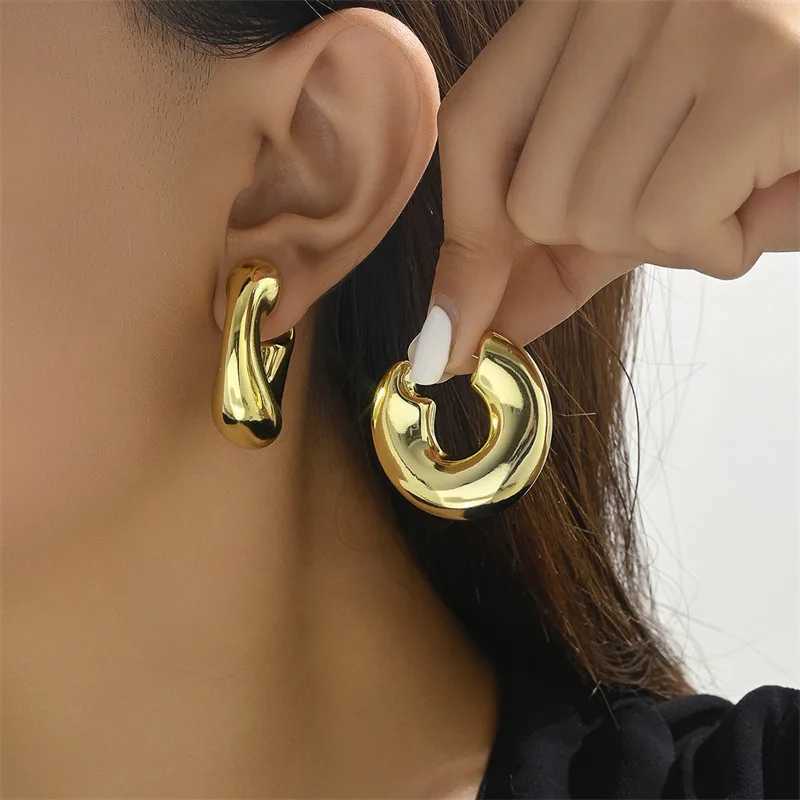 New stainless steel thick C-shaped hoop earrings smooth gold-plated Pvd round tube Huggie hoop stacked earrings jewelry Y250401