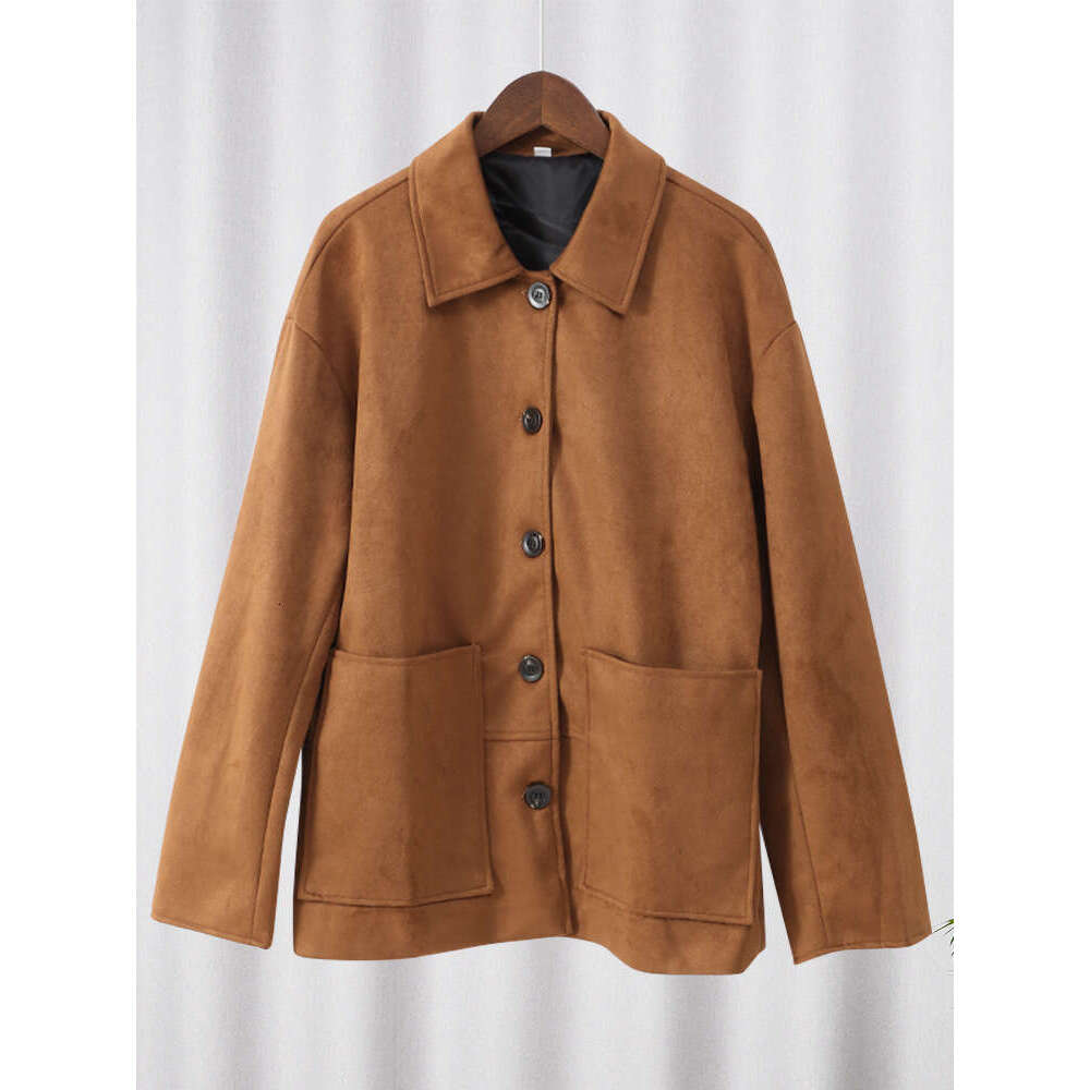 In Stock - Brown Retro Lapel Loose Jacket 2024 European and American Autumn Winter Melad Suede Suit