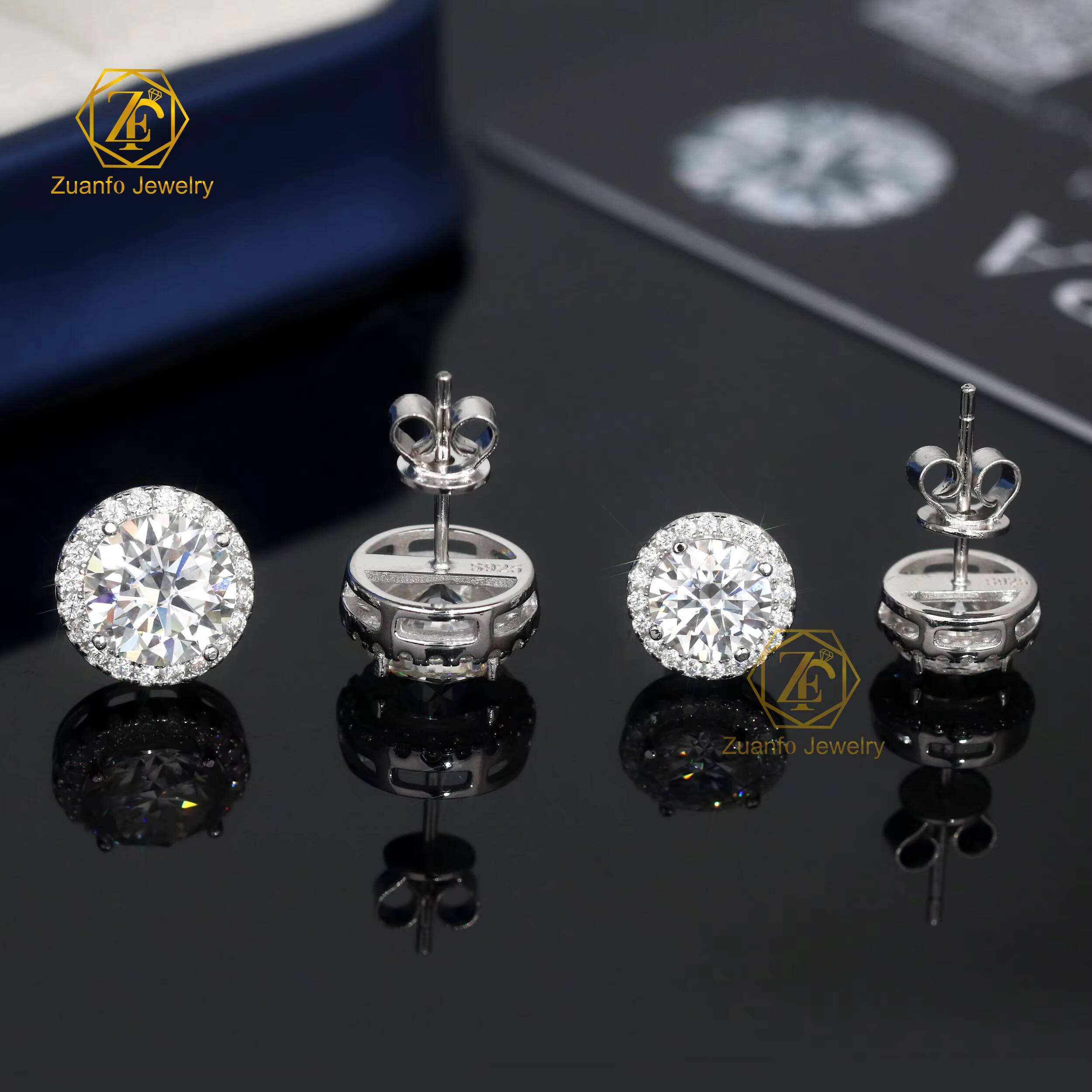 Wholesale Price 925 Silver Moissanite Earrings for Women Brilliant Cut D VVS with Diamond Tester 65mm 8mm Halo Cut