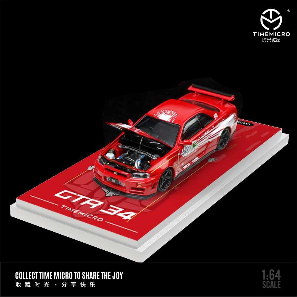 Time Mirco1 64 GTR34 Quick and Angry Red/Orange Paint Alloy Car Model for Gift Collection and Display X250402