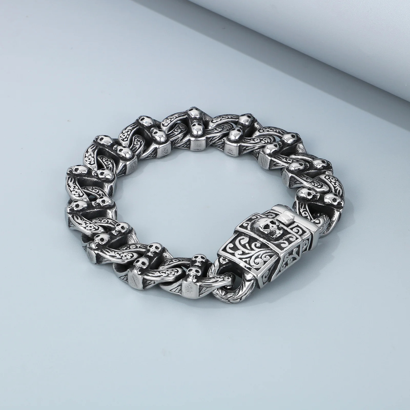 15mm Skull Bone Charm Link Chain Bracelet For Men 316L Stainless Steel Punk Jewelry 251028