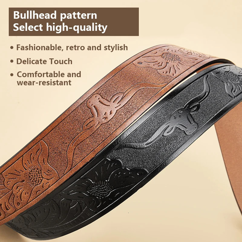 Womens Cowboy Belt Western Leather Buckle Belts Cowboy Longhorn Bull Pattern Buckle Belt Floral Engraved Buckle Belt for Men 250324