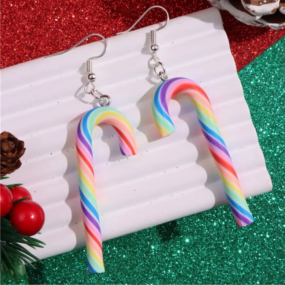 Colorful Stripes Christmas Earrings Santa Jewelly Candy Cane Christmas Pendant Earrings Simple Style Christmas Hook Earrings 251031