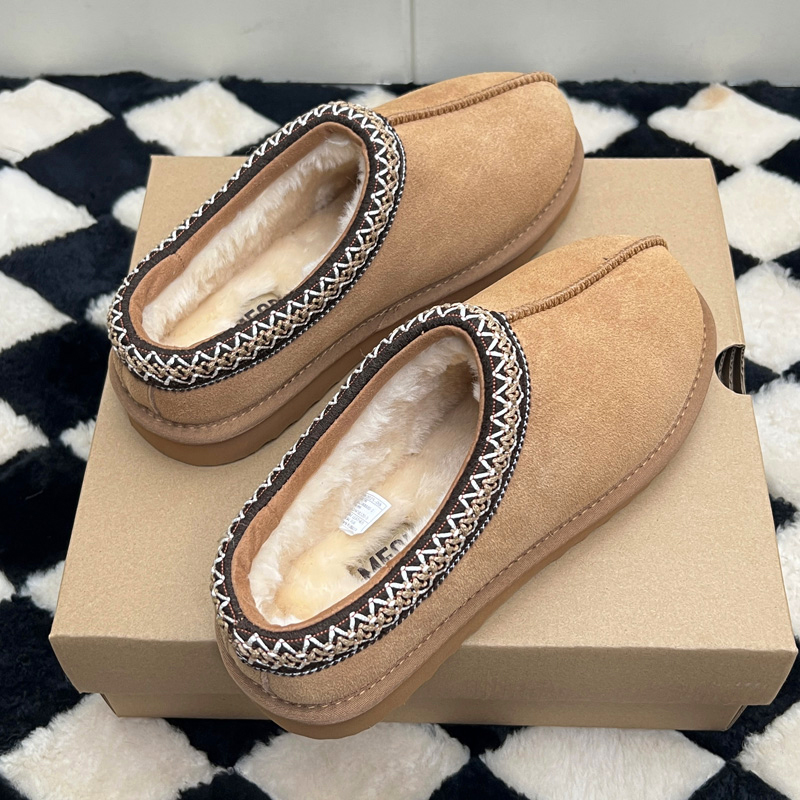 MEOD Slippers Shoes Flat Heel Snow Boots Designer Womens Fashion Tazz Scuffs Ultra Mini Chestnut Wool Slides Fluffy Leather Women Slider With Box