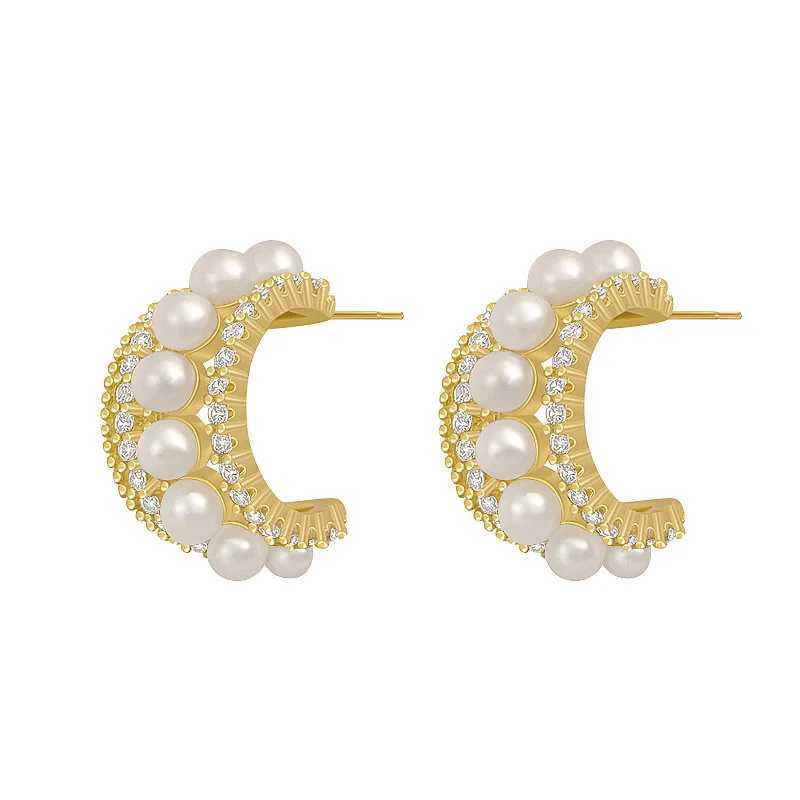 2022 New Korean Geometric C-shaped Imitation Pearl Stud Earrings For Women Fashion Simple Crystal Jewelry Gifts Y250401