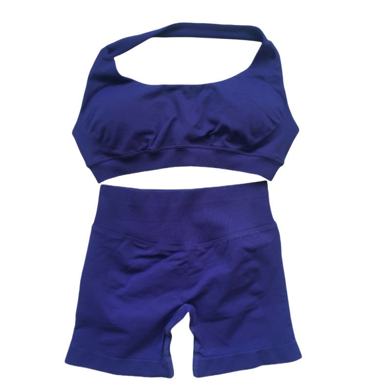 2pcs impact shorts halter sports bra sport yoga set outdoor workout suits high waist seamless scrunch short designer summer gym wear soft solid color 
