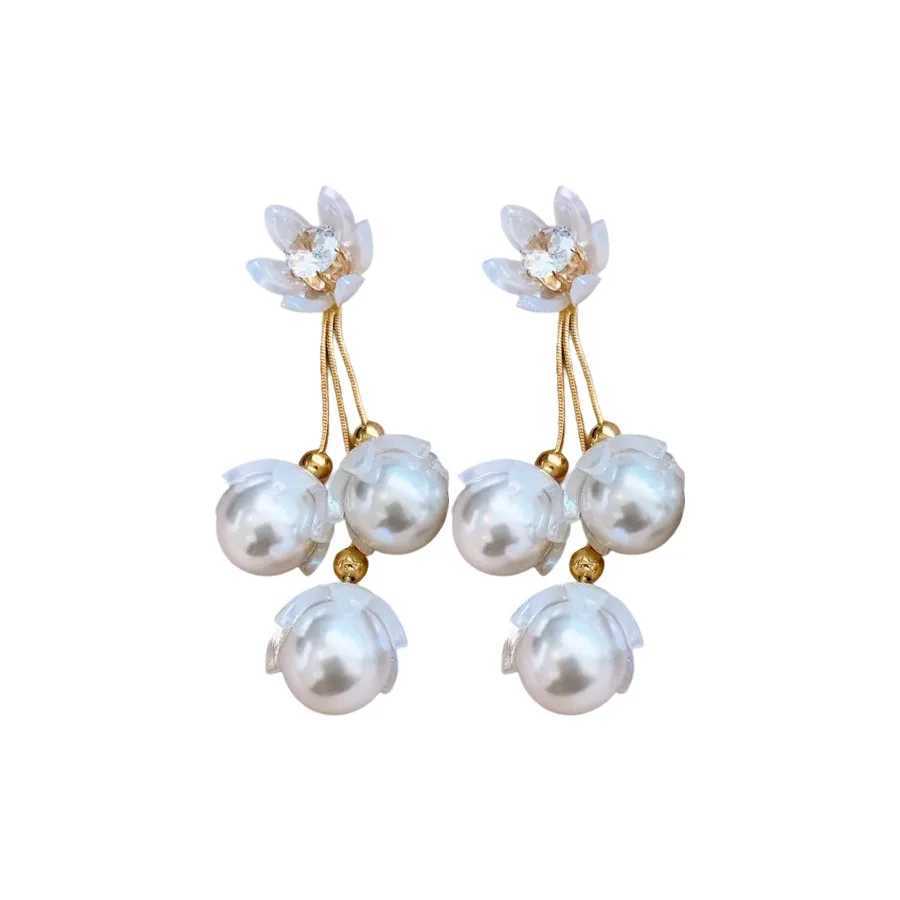 European And American Light Luxury Elegant Zircon Flower Pearl Tassel Dangle Earrings For Women Fashion Sweet Geometry Jewelry Y250401