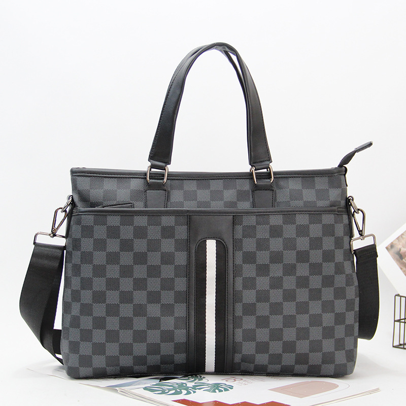 2025 new Handbag simple and trendy business bag men's briefcase computer bag plaid Korean style single-shoulder crossbody bag