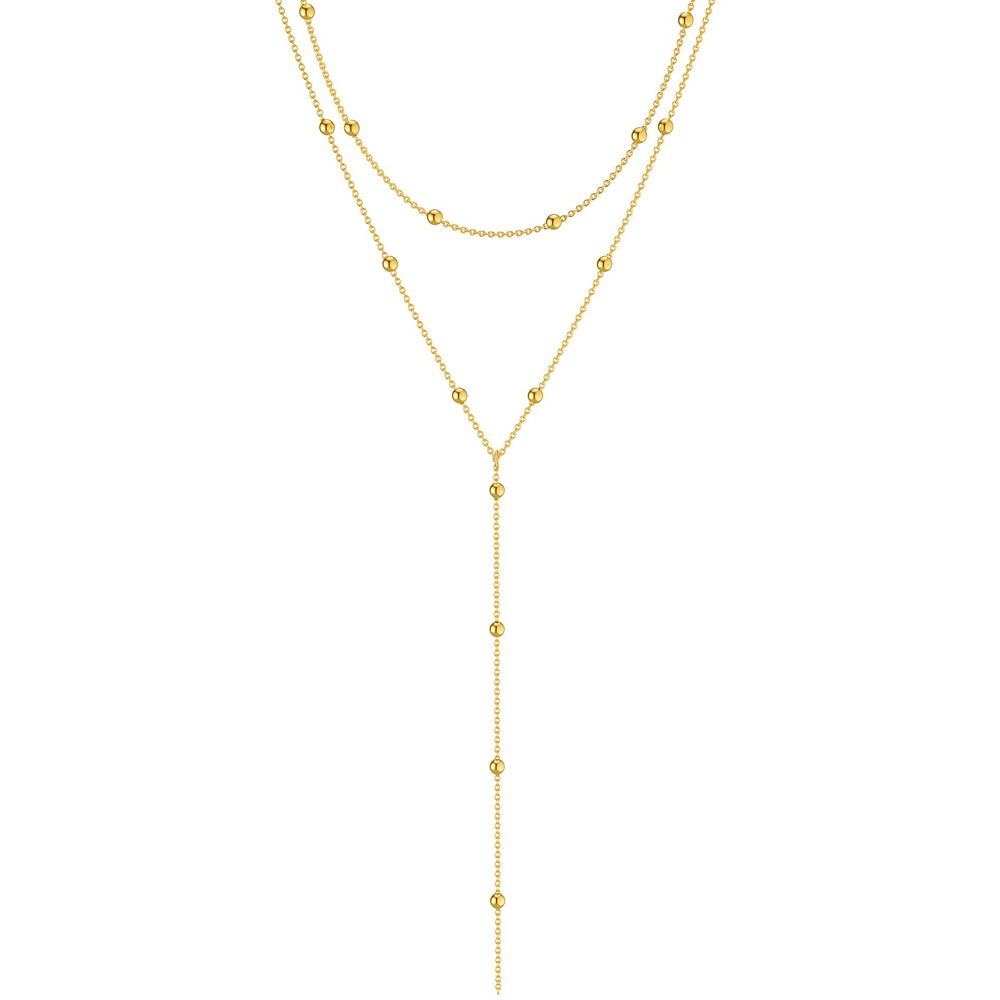 Stylish 925 Sterling Silver Layered Bead Necklace with Dangling Tassel Pendant - Ideal Female Fashion Statement