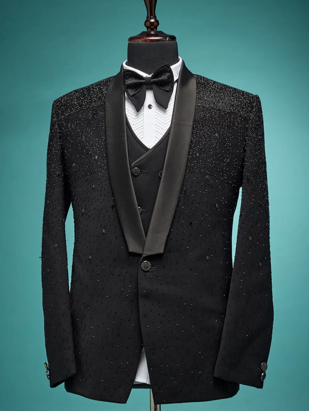 Black Beaded Wedding Tuxedos Shawl Lapel Fashion Men Suit 1 Piece Set Jacket One Button Groom Wear Business Blazers Customized