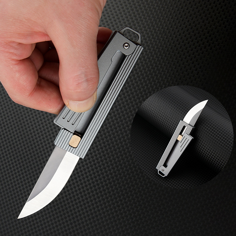 Mini Mechanical Gravity Pocket Knife D2 Steel Blade Aluminum Handle Portable Keychain Knife Camping Outdoor Tool EDC Knives SelfDefense