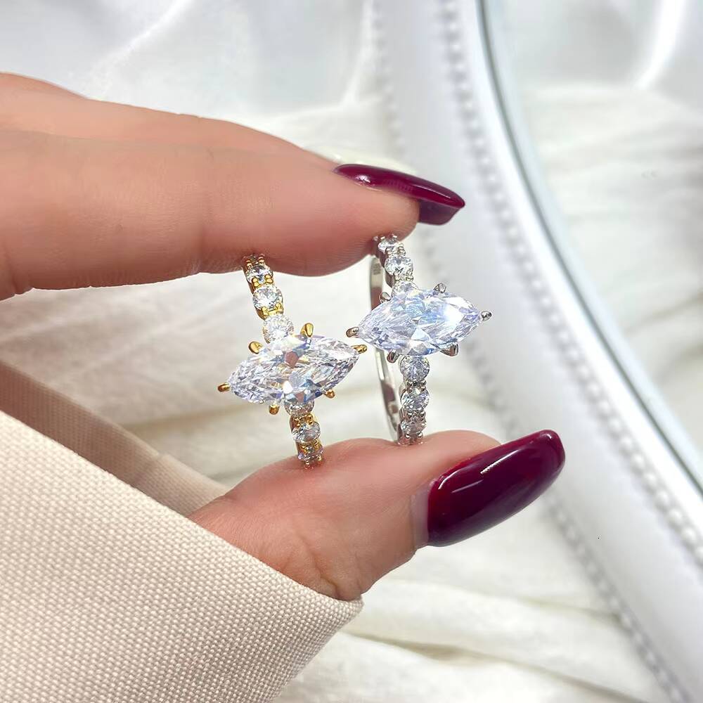 FOXI High Quality Engagement Rings Jewelry Oval Heart Marquise Asscher Cut Women Ice Crushed 8A Zircon 925 Sterling Silver Rings