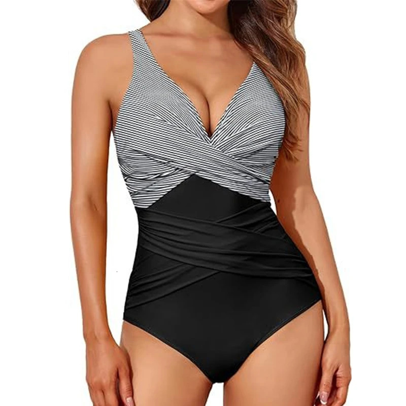 Retro onepiece swimsuit sexy printed womens summer Monokini bohemian 250402m