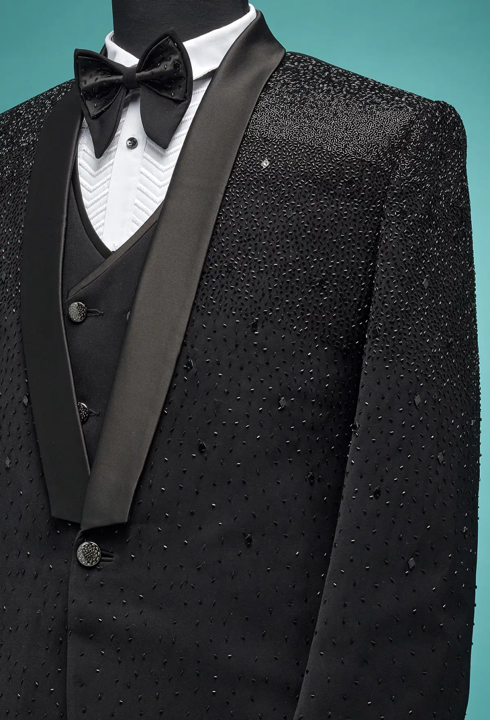 Black Beaded Wedding Tuxedos Shawl Lapel Fashion Men Suit 1 Piece Set Jacket One Button Groom Wear Business Blazers Customized