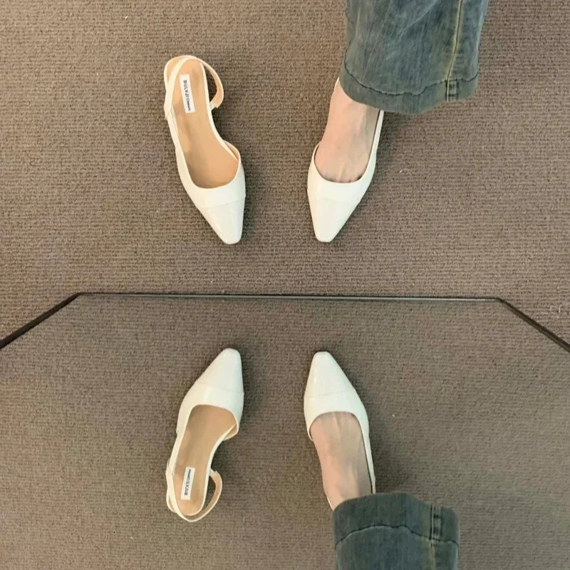 Brand luxury designer fashionable PU leather design womens summer item Pointed toe low heel sandals anti slip flat shoes 250402