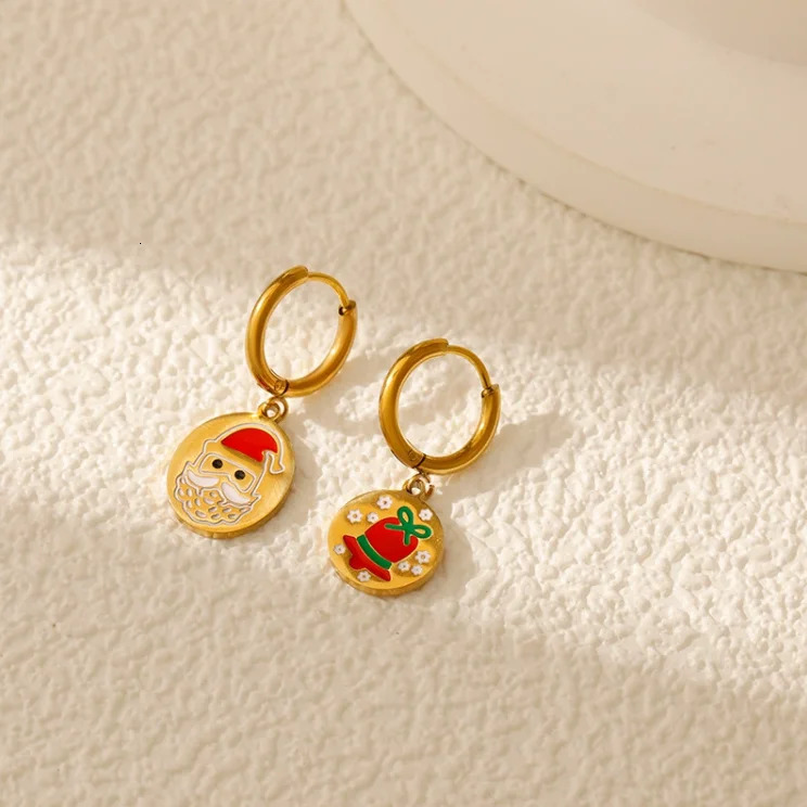 2025 Christmas Hoop Earrings for Women Girls Stainless Steel Dangle Earrings Christmas Series Santa Claus Pendant Earrings Gifts 251031