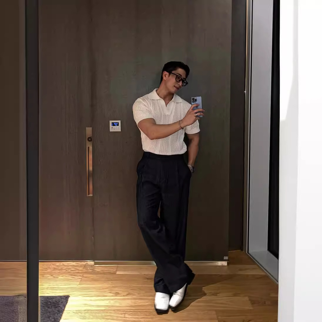 Perforated Mesh Texture Fine Knit Short Sleeve Polo Shirt T-shirt Men Summer Korean Style Mature Top Designer T-shirt Tee Shirt