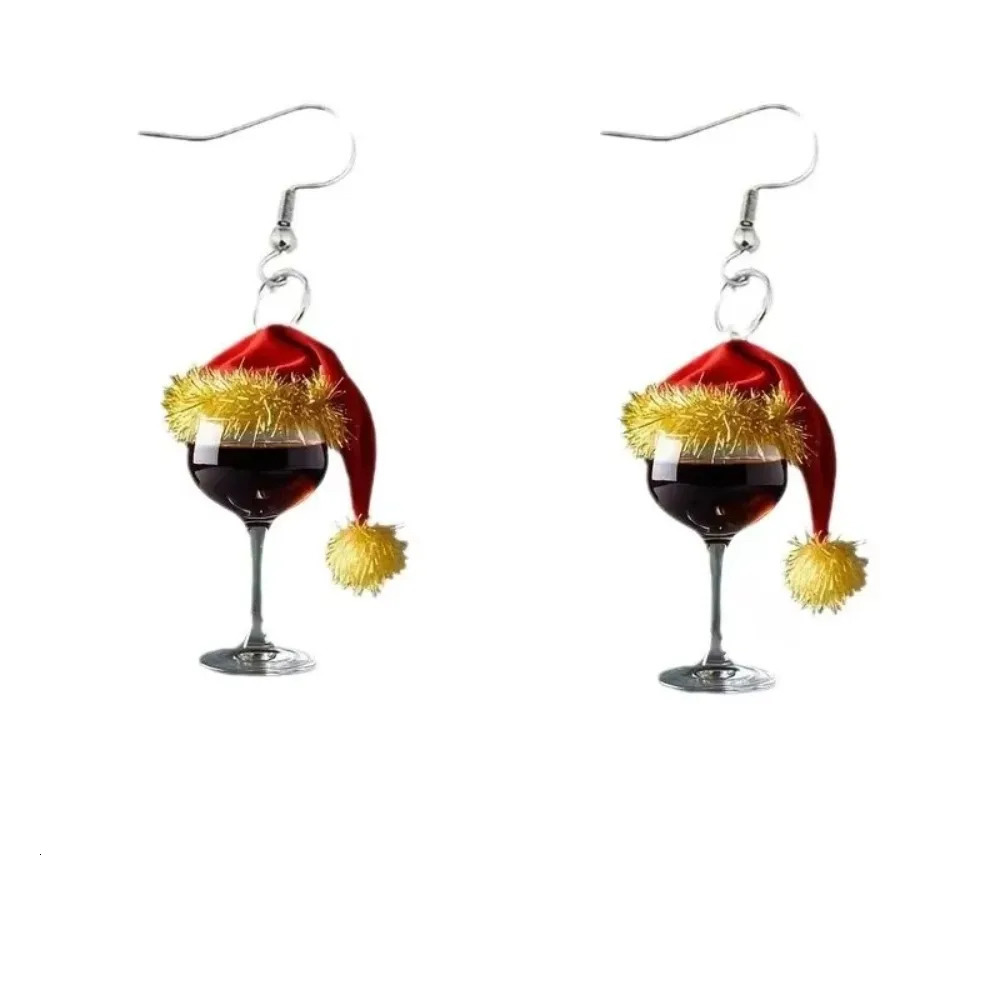 Festive Atmosphere Christmas Hat Gifts Christmas Pendant Earrings Red Wine Glass Wine Glass Acrylic Earrings Year 251031