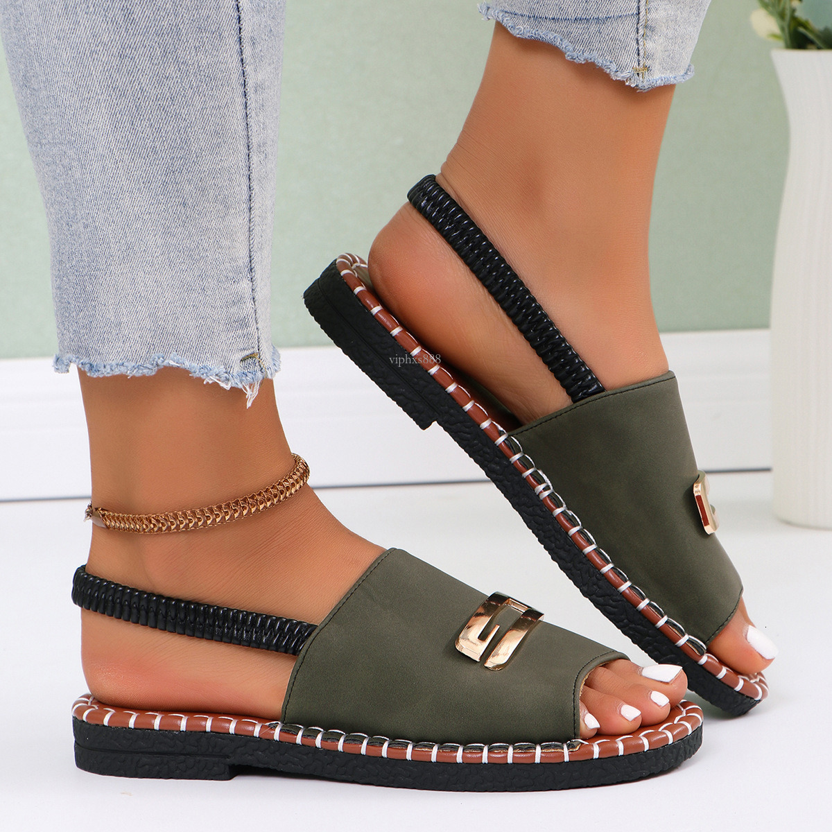 New Designer Sandals With Free Shipping Flat Bottomed Color Blocked A Single Stripe For Women S Summer Collection Plus Size Worn Outside With Fish Mou
