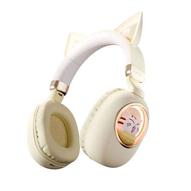 New Gw002 Wireless Bluetooth RGB Lighting Cat Ear Headphones With Mic Cute Pet Cartoon Children And Girls Headset